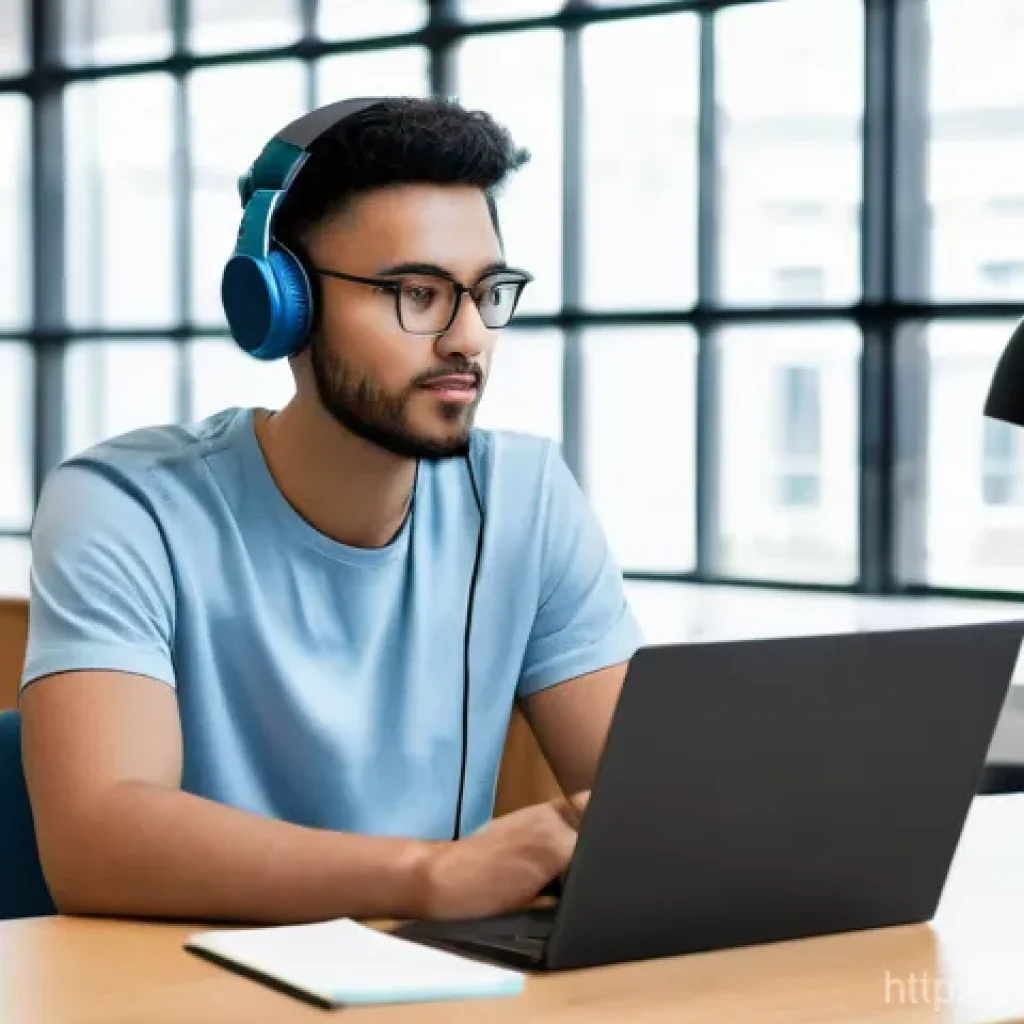 통역사 필기시험 대비 모의고사 - **Prompt 1: Focused Interpreter in a Mock Test**
A young adult, either male or female, with an e...