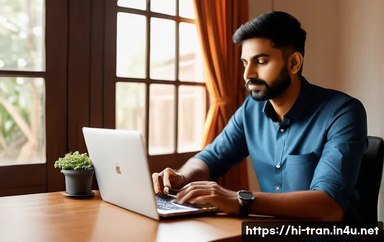 통역사 워라밸 유지 팁 - A modern Indian home office scene featuring a young Hindi-speaking professional sitting at a clean, ...