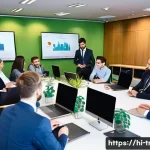 통역사 해외연수 프로그램 - A professional multilingual translator attending an international training seminar, seated at a mode...