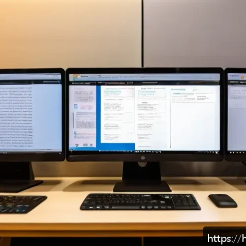 통역사 중점 과목 학습법 - A detailed digital workspace of a Hindi translator deeply engaged in their craft: a modern desk feat...